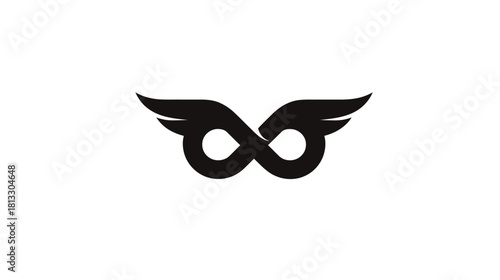 Abstract black infinity symbol with wings on white background, concept of freedom, speed, eternal flight, limitless possibilities