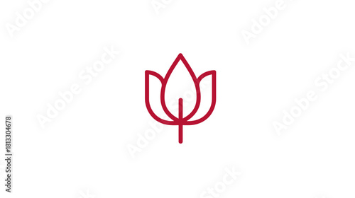Elegant minimalist red flower line art icon. Simple vector botanical outline symbol for natural, organic, beauty, and wellness design.
