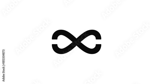 Modern black infinity symbol on a clean white background, representing eternity, endlessness, limitlessness, and continuous cycles.