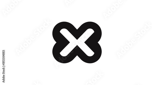 Modern minimalist black geometric symbol with intersecting lines, abstract X shape, digital icon on a clean white background.