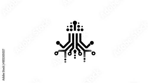 Abstract digital octopus icon with circuit board tentacles, representing AI, data, and interconnected technology concept