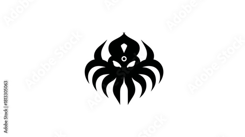 Stylized mythical beast head icon with multiple tentacles and a central eye. Abstract dark fantasy graphic symbol.