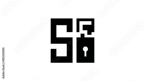 Modern geometric black S letter and padlock icon for digital security, data protection, privacy, and secure access