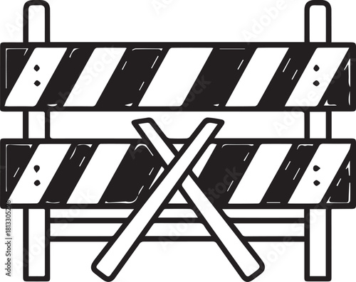 Caution construction ahead with this bold striped road barricade, perfect for safety campaigns and site warnings, a scalable vector graphic element