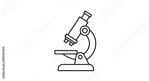 Simple black outline icon of a laboratory microscope for scientific research discovery and educational purposes on a white background.