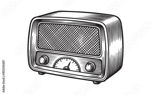 Vintage Retro Radio Engraving Vector Illustration