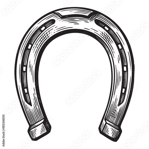 Metal Horseshoe Engraving Vector Illustration