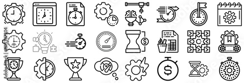 Collection of Icons Representing Time, Speed, and Productivity