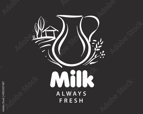 Hand-drawn vector logo of a milk jug