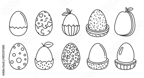 Collection of easter eggs with different patterns isolated on white background