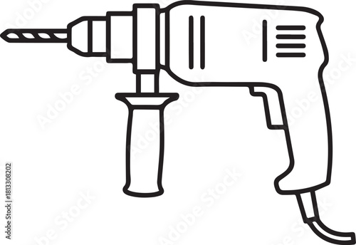 Precise outline of a power drill for construction or home improvement projects, conveying accuracy and efficiency in DIY endeavors