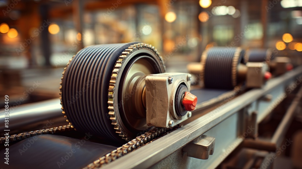 Fototapeta premium Industrial conveyor system closeup