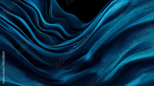 Blue abstract gradient background, grain texture effect dark vibrant color flow wave on black backdrop Stock Illustration