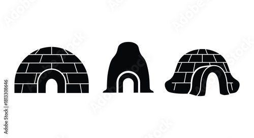 Three black igloo icons in varying styles a simple winter illustration