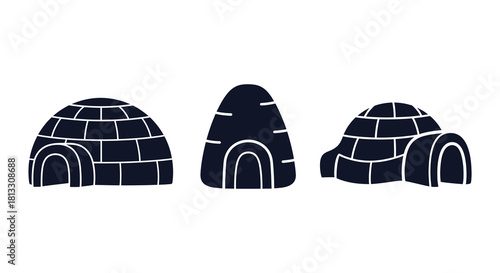 Three black igloo icons in varying styles a simple winter illustration