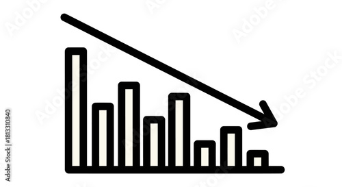 Declining bar graph with downward arrow, indicating negative trend or loss.