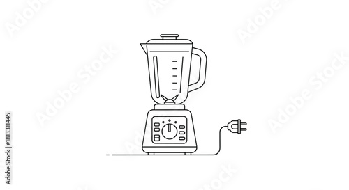 A simple black outline illustration of an electric kitchen blender with its cord and plug ready for making smoothies and shakes.