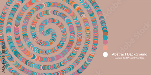 Abstract earth tones color spiral pattern vector background with curved segments and dynamic circular motion, creating a modern visual style for cover page, website banner or digital artwork.