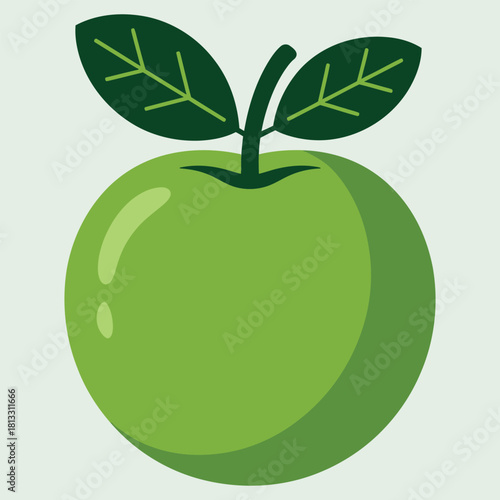 Fresh Green Apple Illustration with Leaves Symbolizing Health and Wellness Perfect for Nutrition and Eco Friendly Concepts