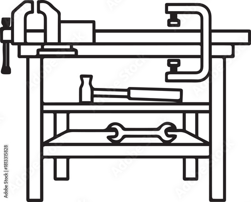 Classic workbench with tools illustration ready for your design project, perfect for DIY, craftsmanship, and workshop themes with vector origins