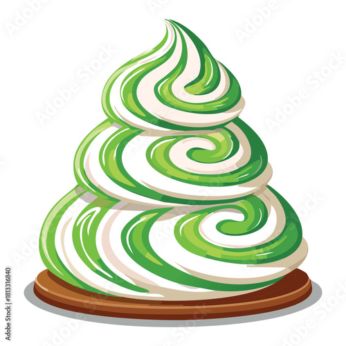 Elegant Christmas tiered cake made of stacked cupcakes topped with creamy green and white frosting swirls and red holiday berries - Vector Illustration
