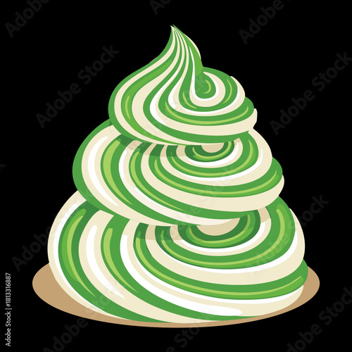 Swirling Christmas tree-shaped green and white buttercream frosting, piped elegantly for a festive holiday cake or cupcake decoration - Vector Illustration