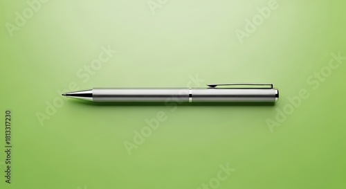 Elegant silver pen rests on a trendy green background, perfect for branding work
