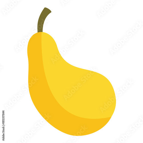 A bright yellow pear fruit with a stem, symbolizing healthy eating, fresh produce, organic food