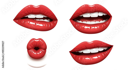Glossy Red Lips Collection - Vector Illustration