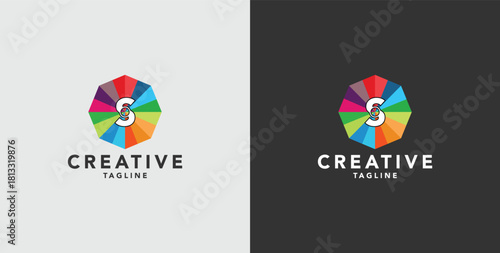 Digital colorful abstract icons, elements and symbols with initial S logo, template