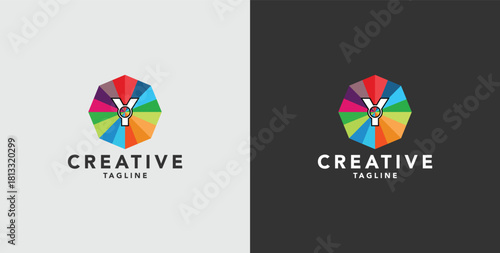 Digital colorful abstract icons, elements and symbols with initial Y logo, template