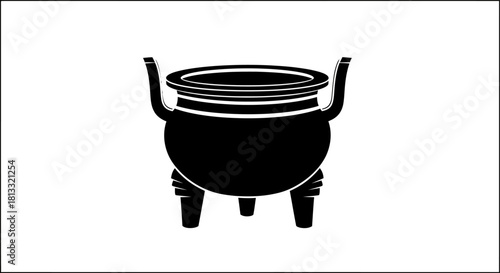 Black silhouette icon of a traditional Chinese ding, an ancient three-legged ritual cauldron, on a white background.