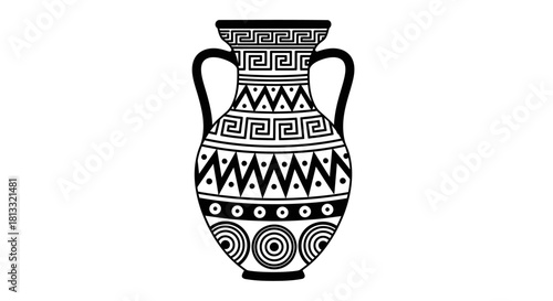 A stylized black and white line drawing of an ornate Egyptian scarab beetle.