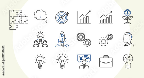 Business strategy and planning icons for success and growth in modern digital marketing age era