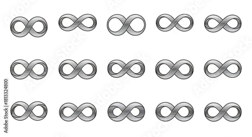 Fifteen infinity symbols arranged in rows on a white background.
