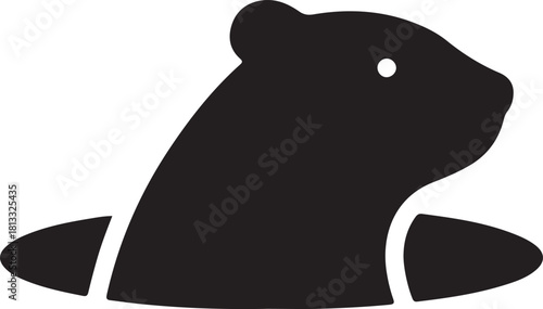Stylized silhouette of a groundhog emerging from its burrow