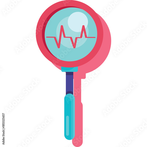 Magnifying Glass Over Heartbeat Line Graphic With Shadow Against Transparent Background