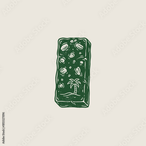 Coffee Chocolate Bar Logo.Tropical Snack Bar Engraving.Retro Coffee Bean Stamp.Palm Tree Food Label Vector.Vintage Energy Bar Design