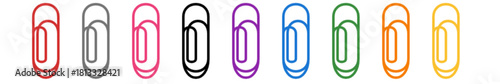 Paperclip Icon Set with Different Colors in Horizontal Line