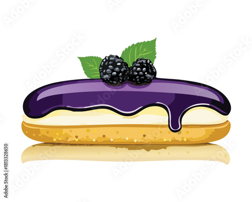 Elegant Long Cheesecake or Bar Dessert with a Crumbly Base and Smooth Creamy Filling, finished with a Glossy Purple Berry Glaze - Vector Illustration