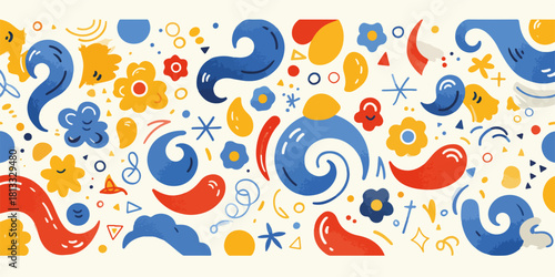 다양한 색상의 귀엽고 추상적인 패턴으로 구성된 밝고 활기찬 배경