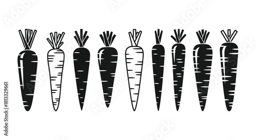 Black and white carrot collection isolated on white background for design element