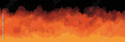 뜨거운 불꽃과 연기의 추상적이고 역동적인 배경, 검은 하늘에 붉은색과 주황색이 어우러진 모습