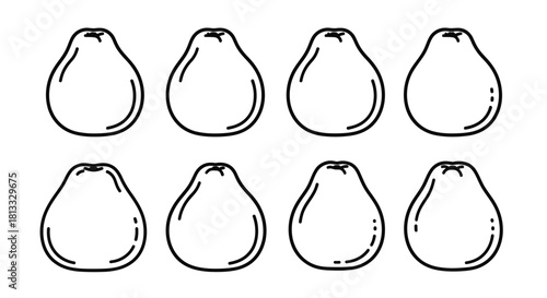 Collection of rose apple fruits isolated on white background in line style