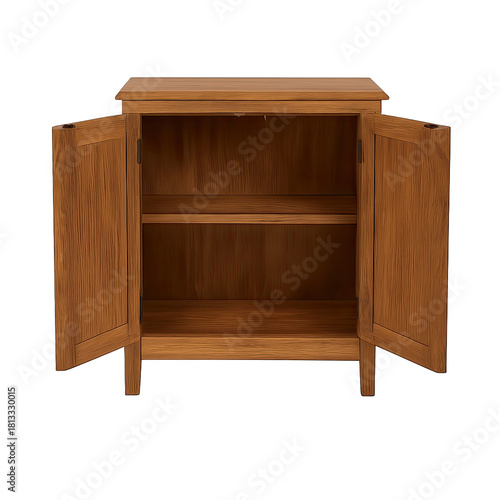 Rustic Wooden Cabinet with Open Doors, Two Shelves, Perfect for Storage and Display in Living Room, Bedroom, or Hallway. Compact and Stylish Furniture Piece. Solid Wood Construction Design