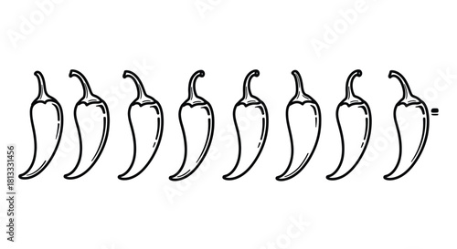 Chili pepper isolated on white background, spicy ingredient line art