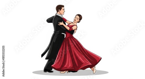 Elegant ballroom dance performed by a graceful couple in formal attire with style
