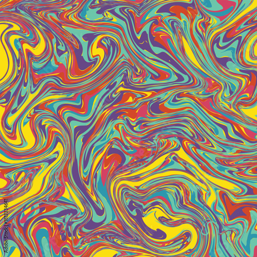 Vibrant psychedelic swirl pattern with bold abstract colors creating dynamic fluid movement.