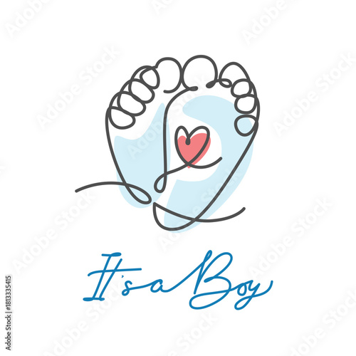 It's a Boy Baby Announcement  one line drawing. It's a Boy Baby Announcement single line illustration. It's a Boy Baby Announcement minimalist line art.