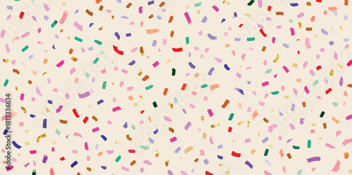 다채로운 색상의 작은 조각들이 흩뿌려진 패턴, 축하와 즐거움을 표현하는 배경